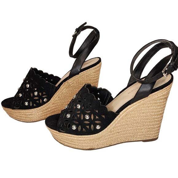 New Marc Fisher Womens Hata Wedge Sandals size 8M Black Suede - Picture 2 of 7